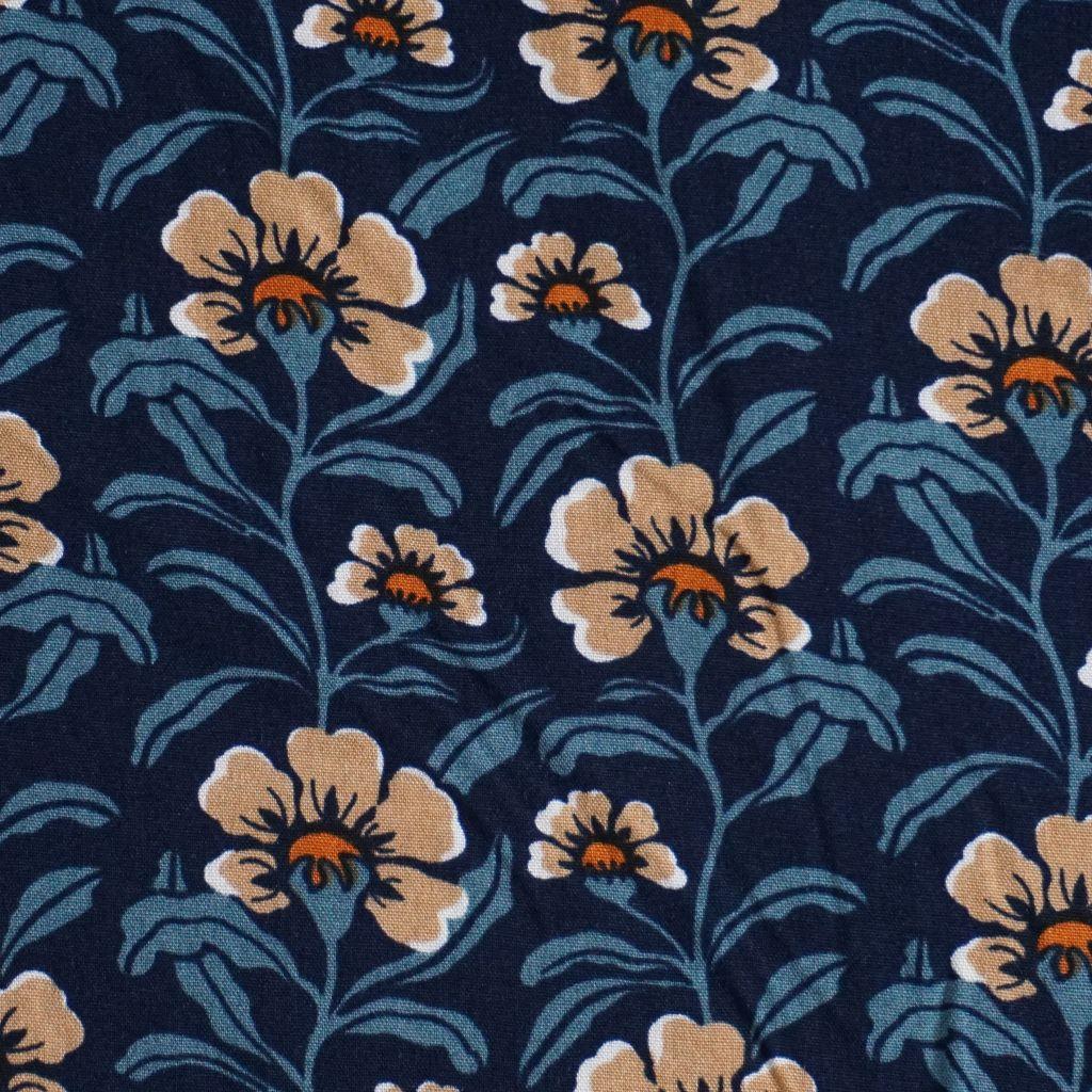 Viskose Druck Blumen blau beige